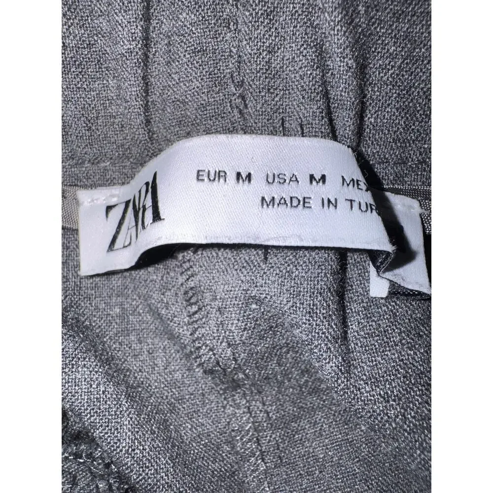 Zara Gray Linen Blend Drawstring Pants Size Medium Relaxed Casual